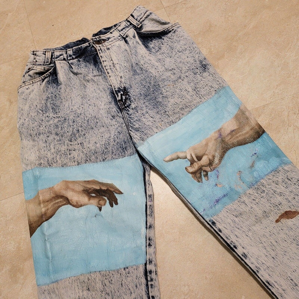 Creation of Adam Michelangelo Hand Painted VTG‎ Levis Acid Wash Womens 14 Jeans